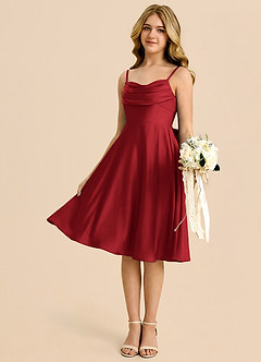 Azazie Bear Junior Pomegranate A-Line Sweetheart Neckline Stretch Satin Dress image4