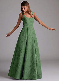 Azazie Amalie Bridesmaid Dresses Eucalyptus A-Line Pleated Floral Burnout Dress image4