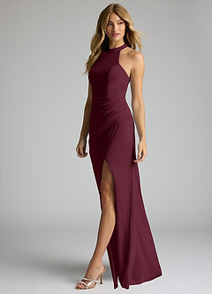 Azazie Galicia Bridesmaid Dresses Cabernet Mermaid Halter Pleated Stretch Chiffon Dress image3