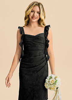 Azazie Jessamine Junior Black Mermaid Sweetheart Neckline Floral Burnout Dress image6