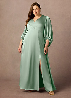Azazie Luna Mother of the Bride Dresses Agave A-Line Pleated Stretch Satin Dress image1