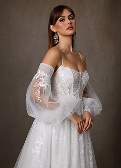 Azazie Elowyn 웨딩드레스 볼가운 스트랩리스 레이스 코트 트레인 드레스 image14