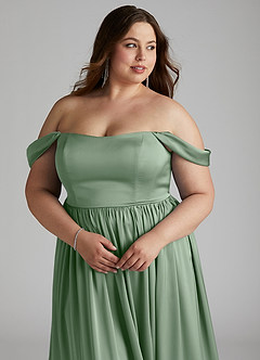 Azazie Morana Brautjungfernkleider Wandelbar A-Linie Schulterfrei Stretch-Satin Kleid Matcha image17