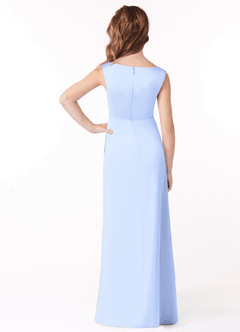 Azazie Sadia Junior Ice A-Line Pleated Stretch Satin Dress image3