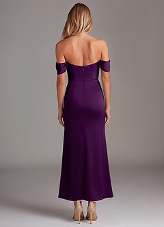 Azazie Saige Bridesmaid Dresses Grape Mermaid Off the Shoulder Stretch Satin Dress image8