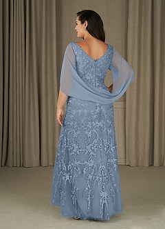 Azazie Ferris Mère de la mariée Robes Robe Fourreau en Mousseline de soie Col V Bleu Poussiéreux image8