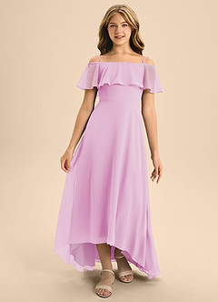 Azazie Maggie Junior Candy Pink A-Line Off the Shoulder Chiffon Dress image5