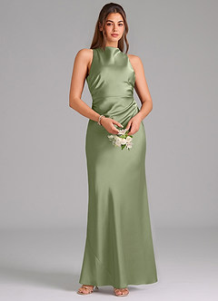 Azazie Evadne Bridesmaid Dresses Pistachio Sheath Pleated Stretch Satin Dress image6