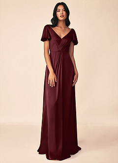 Azazie Soren Brudtärnklänningar Klänning av A-Line i Stretch Satin Plisserad Cabernet image1