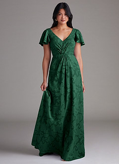 Azazie Soren Vestidos de damas de honor Vestido de Verde Oscuro de Devorado Floral de Corte en A con Plisado image1