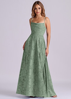 Azazie Elle Bridesmaid Dresses Matcha A-Line Pleated Floral Burnout Dress image4