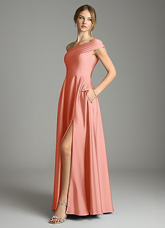 Azazie Melanie Suknie dla druhen Linia A Zza ramienia Satyna elastyczna Do ziemi Sukienka image4