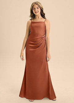 Azazie Renna Junior Cedar Rose A-Line Pleated Stretch Satin Dress image4