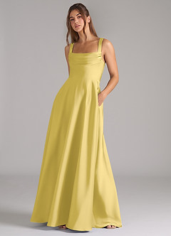 Azazie Shaude Bridesmaid Dresses Canary A-Line Pleated Stretch Satin Dress image4