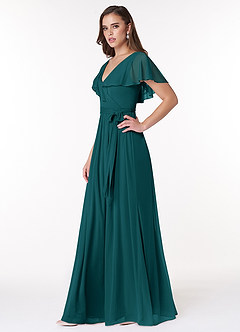 Azazie Jael Bridesmaid Dresses Peacock A-Line V-Neck Mesh Dress image3