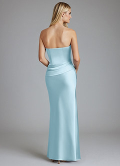 Azazie Lenya Abiti da Damigella Abito Tubino in Raso Elasticizzato Plissettato Azzurro image2