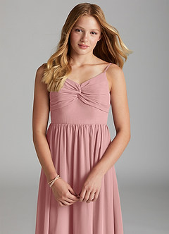 Azazie Zeya Junior Abito A-Line in Chiffon Rosa Polverosa image6