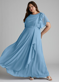 Azazie Aaliyah vestidos de dama de honor modestos Vestido de Corte En A Plisado Scoop Hasta el suelo Gasa image8