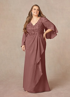 Azazie Perry Mother of the Bride Dresses Desert Rose Mermaid V-Neck Lace Chiffon Dress image9