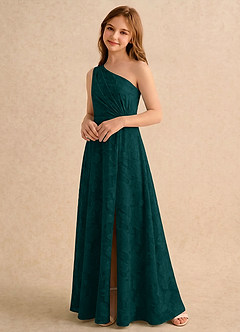 Azazie Pudles Girls Formal Flower Girl Dresses Pine A-Line One Shoulder Floral Burnout Dress image5