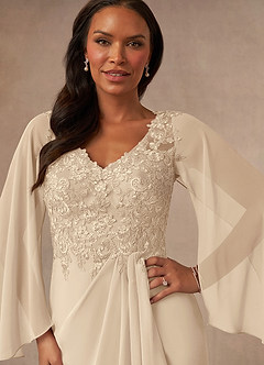 Azazie Perry Kleider für die Brautmutter Meerjungfrau-Linie V-Hals Spitze Chiffon Kleid Champagner image6