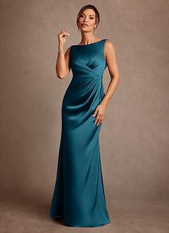 Azazie Baltimore Mother of the Bride Dresses Ink Blue A-Line Pleated Stretch Satin Dress image1