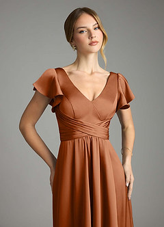 Azazie Omari Bridesmaid Dresses Copper A-Line Stretch Satin Dress image6