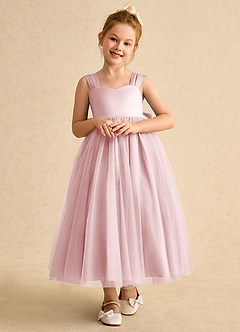 Azazie Chickadee Flower Girl Dresses Powder Pink Ball-Gown Sweetheart Neckline Matte Satin Dress image5