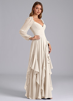 Azazie Karan Bridesmaid Dresses White Alabaster A-Line Long Sleeve Chiffon Dress image5