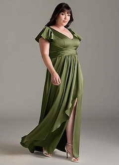 Azazie Omari Vestidos de damas de honor Vestido de Oliva de Satén Elástico de Corte en A image11