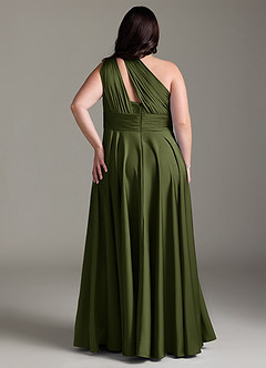 Azazie Charlize Bridesmaid Dresses Olive A-Line One Shoulder Stretch Satin Dress image10