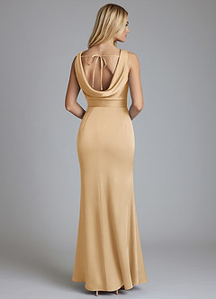 Azazie Tallie Bridesmaid Dresses Gold Mermaid Pleated Stretch Satin Dress image6