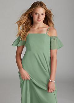 Azazie Sue Junior Jurk van Chiffon met A-Lijn Off the Shoulder Matcha image5