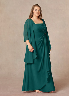 Azazie Weisz Mother of the Bride Dresses Peacock A-Line Square Neckline Pleated Chiffon Dress image9