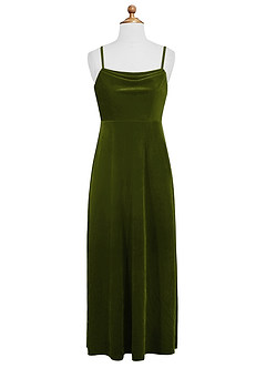 Azazie Solange Junior Olive A-Line Velvet Dress image7