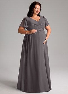 Azazie Verna Maternity Bridesmaid Dresses A-Line V-Neck Ruched Chiffon Floor-Length Dress image10