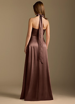 Azazie Tracie Bridesmaid Dresses Espresso A-Line Pleated Metallic Satin Dress image2
