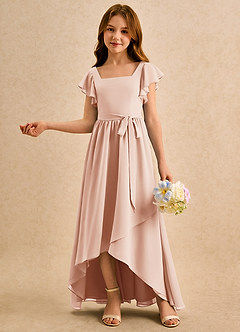 Azazie Milly Girls Formal 플라워 걸 드레스 A라인 플리츠 쉬폰 비대칭 드레스 image4