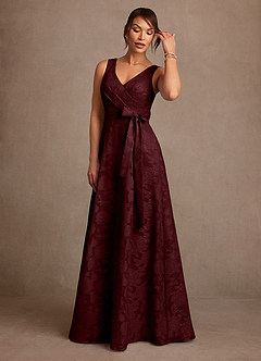 Azazie Luanne Mother of the Bride Dresses Cabernet A-Line Pleated Floral Burnout Dress image4