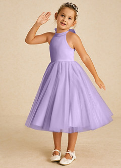 Azazie Dora Blumenmädchenkleider A-Linie Schleifen Tüll Kleid Flieder image2