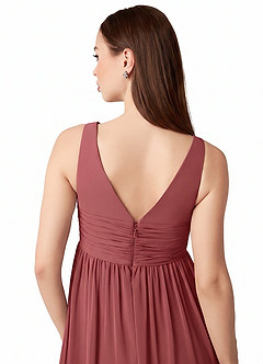Azazie Yetta Maternity Bridesmaid Dresses A-Line V-Neck Gathered Chiffon Floor-Length Dress image3