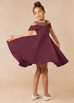 Azazie Shirin vestidos de niña de las flores Vestido de Cabernet de Satin Mate de Acampanado con Vestidos sin tirantes image4