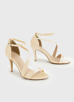 front Farblich passende Stiletto-Sandalen aus Satin mit Wickelriemen