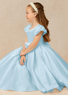 Azazie Jewel Flower Girl Dresses Sky Blue Ball-Gown Pleated Matte Satin Dress image3