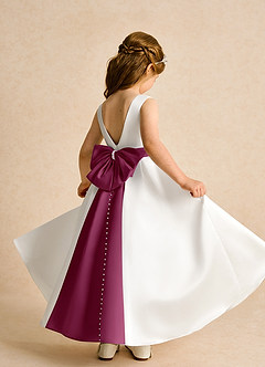 Azazie Cherry Flower Girl Dresses Ivory Mulberry Ball-Gown Pleated Matte Satin Dress image4