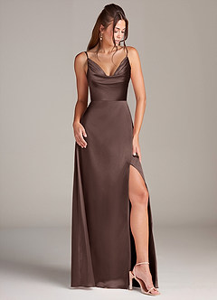 Azazie Sarella Bridesmaid Dresses Ganache A-Line Pleated Stretch Satin Dress image3