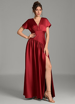 Azazie Alysse Bridesmaid Dresses Scarlet A-Line Stretch Satin Dress image3