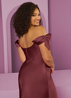Barbie ♥ Azazie Bridesmaid Dresses Merlot Sheath Off the Shoulder Stretch Satin Convertible Dress image6
