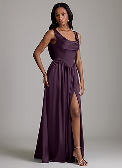 Azazie Novi Bridesmaid Dresses Plum A-Line with Pockets Stretch Satin Dress image5