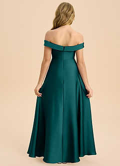Azazie Sissy Junior Abito A-Line in Raso Elasticizzato a Spalla Scoperta Verde Pavone image2